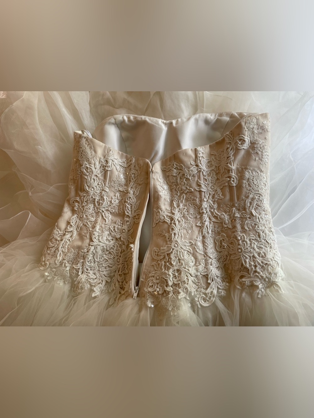 Oleg Cassini Strapless Ivory Ball Gown Wedding Dress - Picture 5 of 13